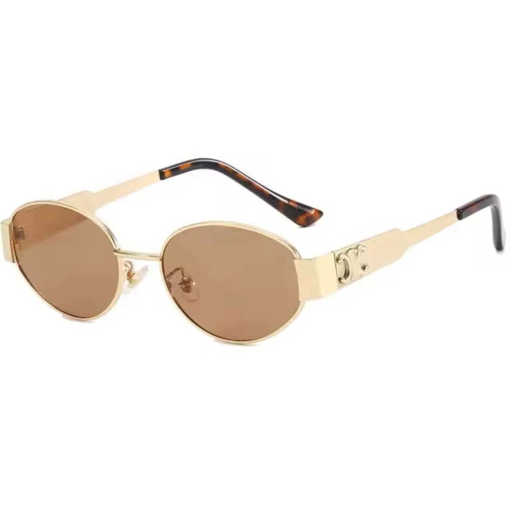Chic Black and Gold Oval Sunglasses with Metal Frames - Picture 5 of 9